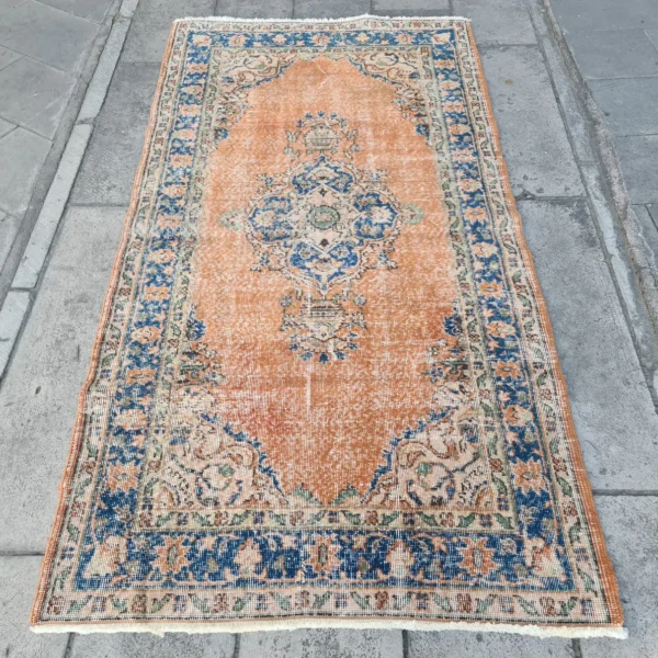 Handmade Turkish Oushak Rug: Vintage Oriental Boho Wool Rug (3.7x7.1 ft.)