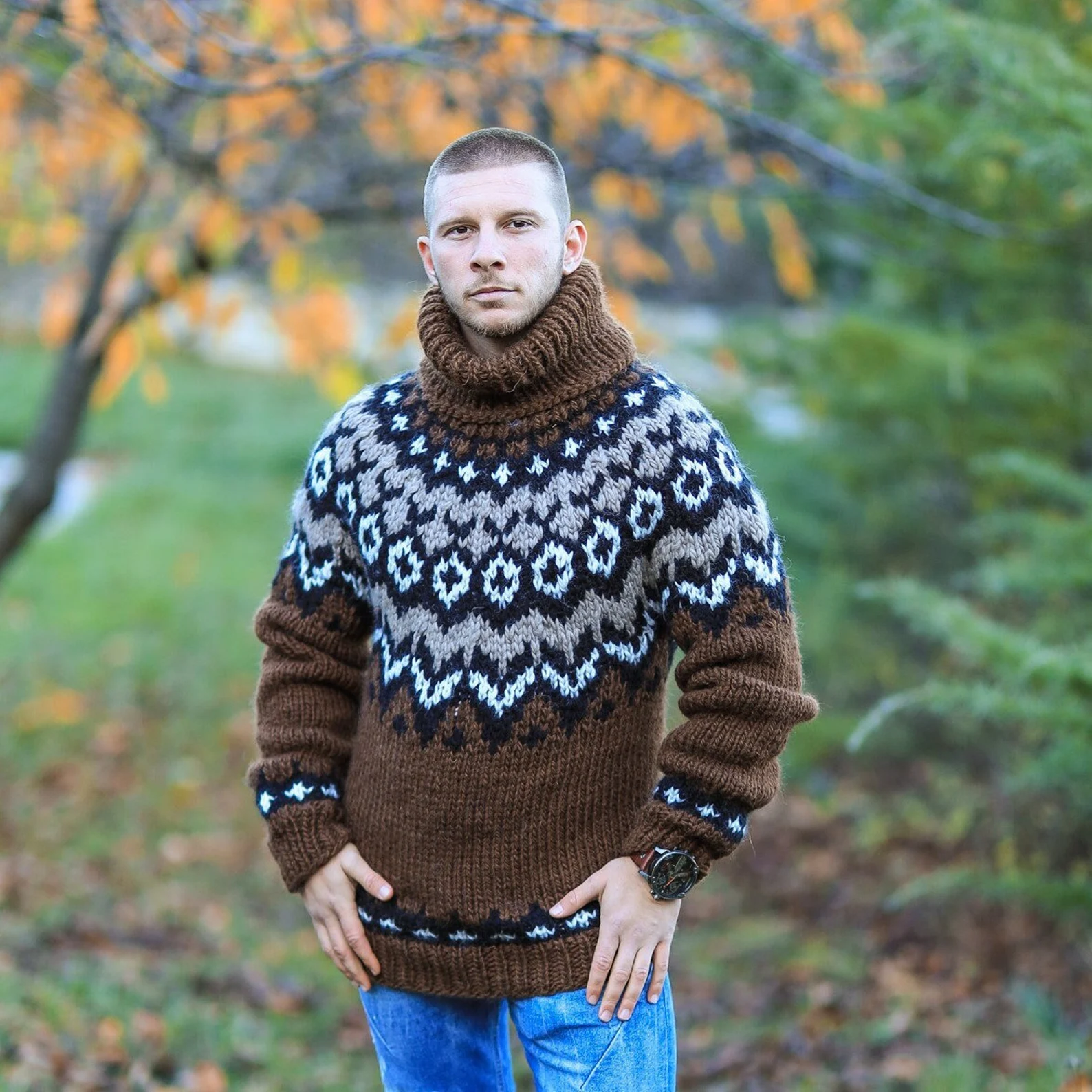 Oversized Pullover, Man Knit Blouse, Winter Wool Clothing, Plus Size Knitwear, Wool Jumper, Turtleneck Sweater