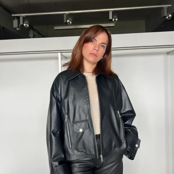 Handmade Black Leather Jacket: Boxy Zip Up Blazer