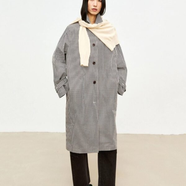 Pima Cotton Single-Breasted Trench Coat | Salt-Shrunk Plaid | Lightweight Spring Layer | Women Coat | MRS Studios