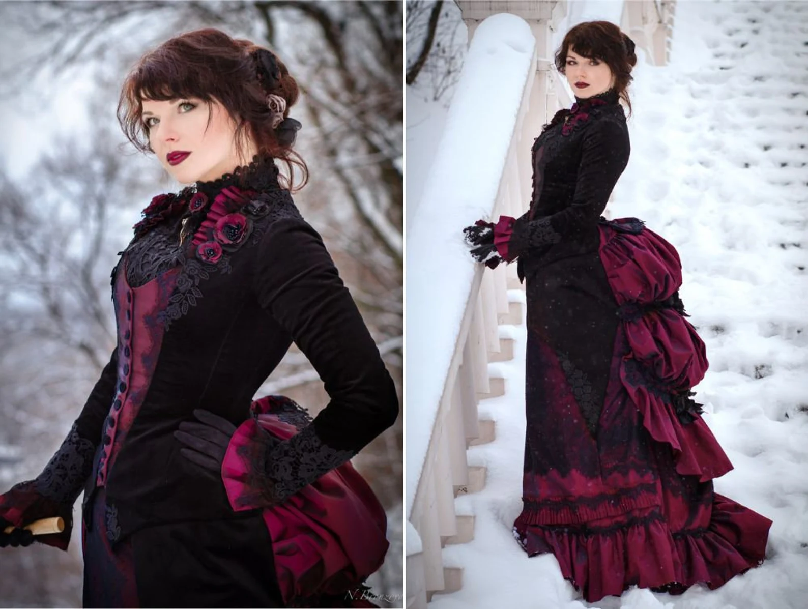 Victorian walking costume, Victorian wedding dress, Historical dress, Bustle skirt and velvet jacket, Carnival costume