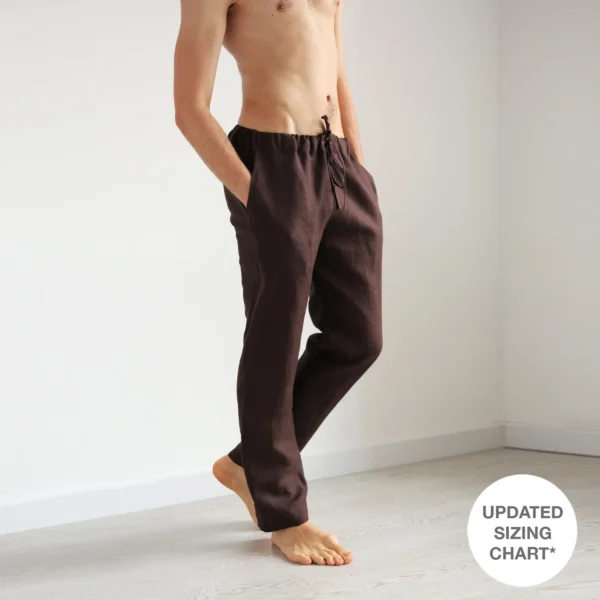 Mens Straight Linen Pants — Brown Lounge Flax Trousers